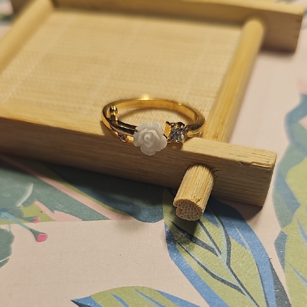 Elegant Gold Ring with White Rose Accent